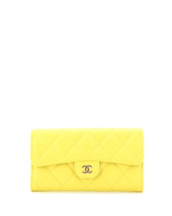 CC Gusset Classic Flap Wallet Quilted Caviar Long