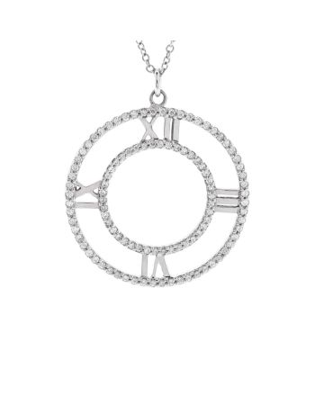 Atlas Open Medallion Pendant Necklace 18K White Gold with Pave Diamonds Large