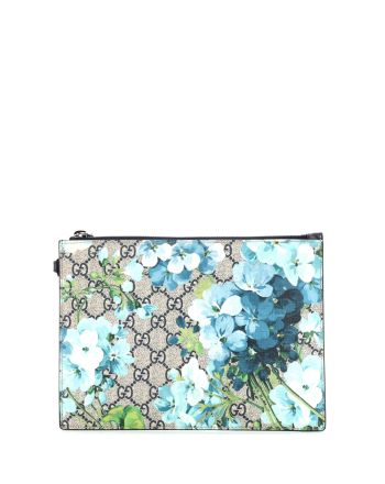 Wristlet Zip Pouch Blooms Print GG Coated Canvas Small