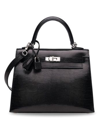 Hermes Kelly Lizard 25 Bag Black