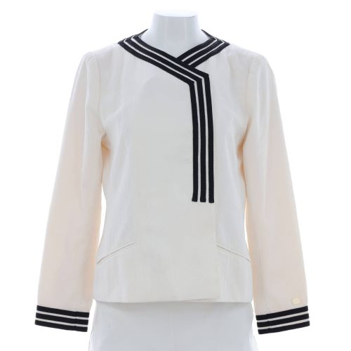 Women's Vintage Striped Collarless Jacket Stitched Cotton and Viscose