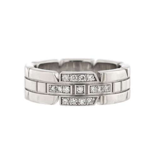 Tank Francaise Ring 18K White Gold with Half Diamonds 6mm