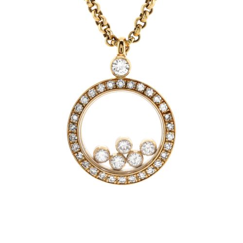 Happy Diamonds Round Pendant Necklace 18K Yellow Gold with Diamonds and 5 Floating Diamonds