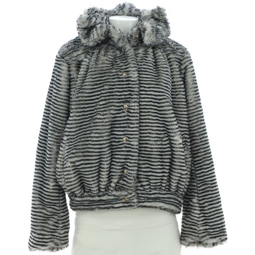 Women's Ruffle Collar Button Up Jacket Striped Faux Fur