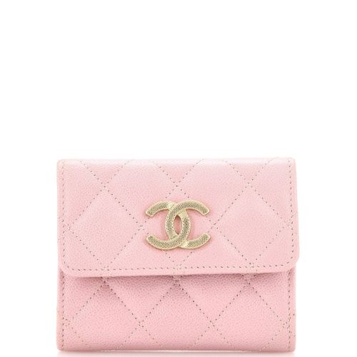 Studded CC Flap Card Holder Quilted Caviar