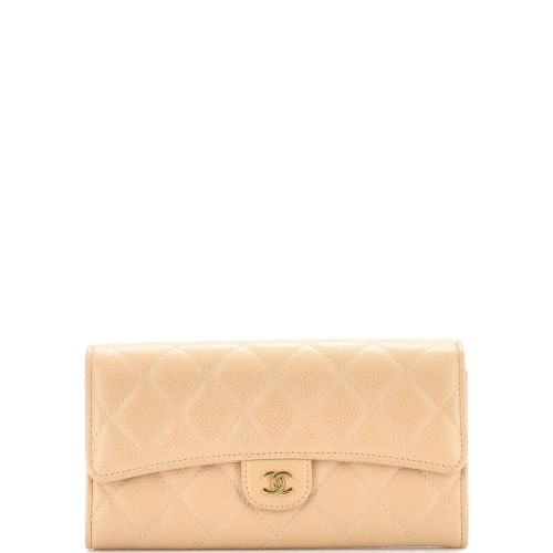 CC Gusset Classic Flap Wallet Quilted Caviar Long