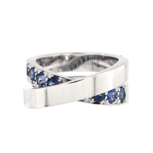 Paris Nouvelle Vague Crossover Ring 18K White Gold with Blue Sapphires