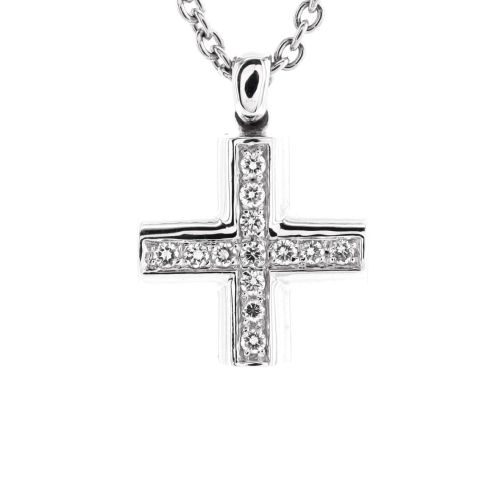 Greek Cross Pendant Necklace 18K White Gold with Diamonds